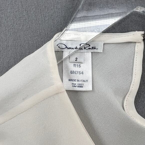 OSCAR DE LA RENTA Sleeveless Silk Top Womens 2 Cream Draped Ruffle Detail Blouse - Picture 7 of 16